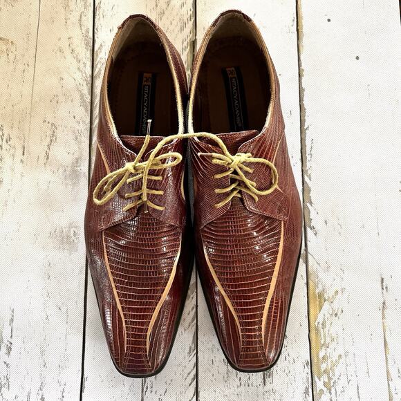 Sz 14 Stacy Adams Burgundy Beige Animal Print Leather Oxford Lace Up Dress Shoes main image 14